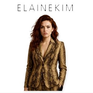Elaine Kim Silk Snakeskin Blazer Tan Black Small EUC Power Boss Lightweight